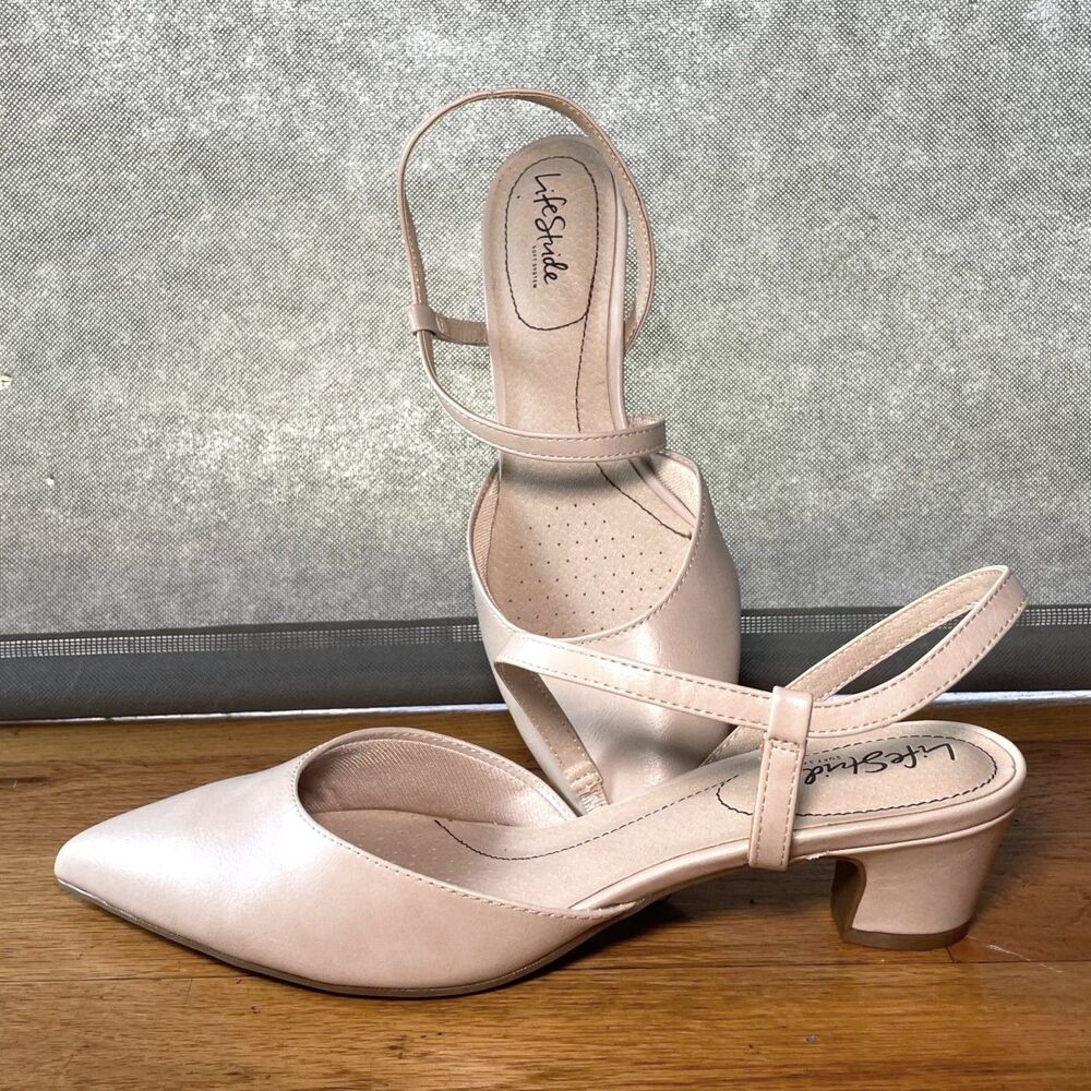 LifeStride Soft System Nude / Beige Slingback Pumps Pointed Toe Women's 11M NWOT